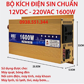 Mua INVERTER ĐỔI ĐIỆN 12V - 220V SINE CHUẨN 1600W - Đổi nguồn DC 12V lên 220V công suất 1600W sin chuẩn.
