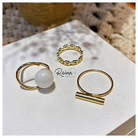 Set nhẫn nữ 3 món phong cách Hàn Quốc thiết kế niche sang trọng cá tính đính hạt cao cấp Reina