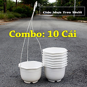 Mua Combo 10 chậu treo trắng trơn đường kính 20x15cm có dây treo-0077470