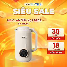 Máy Làm Sữa Hạt 0,6L BEAR Máy Xay Nhuyễn Mịn, Máy Xay Hạt Máy Xay Sinh Tố Mini Nấu Cháo Tự Động Vệ Sinh SB-SH06C - Hàng Chính Hãng