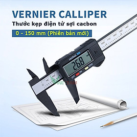 Thước kẹp điện tử sợi nhựa carbon syntek 150mm Vinetteam màn hình LCD, thước cặp cơ bằng thép đo đường kính độ chính xác cao – hàng chính hãng