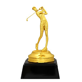 Tượng nữ chơi Golf mạ vàng - Quà tặng trang trí bàn làm việc cho sếp, doanh nhân nữ thích Golf