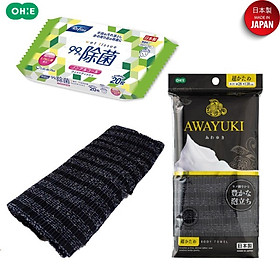 Combo khăn tắm tạo bọt mềm mại Awayuki + Khăn ướt khử trùng 20 tờ, không cồn - nội địa Nhật Bản