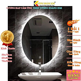 Gương cảm ừng đèn led oval elip bầu dục nhà tắm phòng wc trang điểm makeup decor cao cấp treo tường kích thước 50x70cm và 60x80cm guonghoangkim mã HK-2002