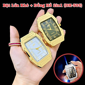 Mua Hột quẹt bật lửa khè đồng hồ 2IN1 DH503 mặt vuông kim loại - xài gas