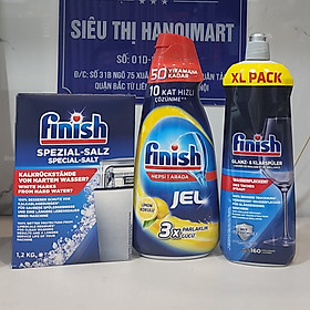 Combo Nước rửa bát Finish All in 1 max 1 Lít + muối rửa bát Finish 1.2kg + Nước làm bóng bát Finish 800ml dùng cho máy rửa bát