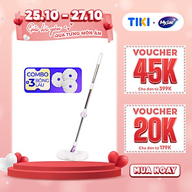 Mua Combo 3 Bông Lau + 1 Cây Lau Nhà Đơn MyJae Sợi Microfiber Xoay 360 Độ Phù Hợp Cho Nhiều Loại Thùng Lau 134cm