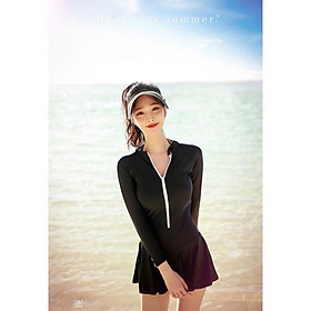 CÓ SIZE Bikini đồ bơi liền mảnh tay dài váy kín đáo, có quần bên