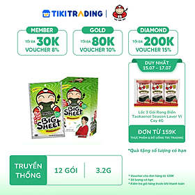 [15-17.07 QT Đơn 159K]Hộp 12 Gói Rong biển TaoKaeNoi BIG SHEET Vị Truyền Thống
