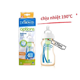 Bình sữa Dr.Brown's cổ rộng, phiên bản Options, nhựa PESU, dung tích 270ml