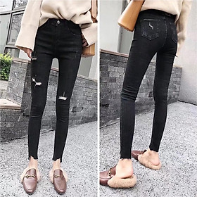 Quần jean dài đen rách kiểu big size co dãn mạnh 2568
