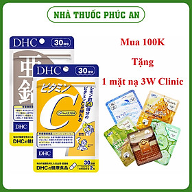 Combo viên uống DHC Kẽm (ZinC) và DHC Vitamin C 30 ngày hỗ trợ tăng sức đề kháng ngừa mụn mờ thâm