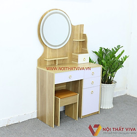 Mua Bàn Trang Điểm Thông Minh Gương Tròn Cảm Ứng Màu Vàng Phối Trắng Đẹp