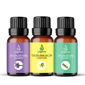 Combo Tinh dầu thơm phòng: Tinh dầu Oải Hương - Tinh dầu Ngọc Lan Tây - Tinh dầu Sả Java 10ml/chai JULYHOUSE - Tinh dầu thiên nhiên
