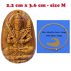 Mặt Phật Hư không tạng đá mắt hổ 3.6 cm kèm dây chuyền inox - mặt dây chuyền size M, Mặt Phật bản mệnh