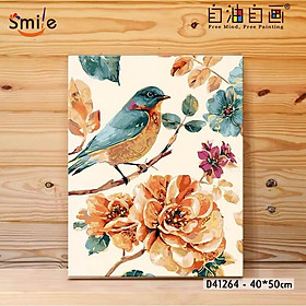 Mua Tranh tô màu theo số sơn dầu số hóa cao cấp Smile FMFP Chú chim và hoa trà D41264