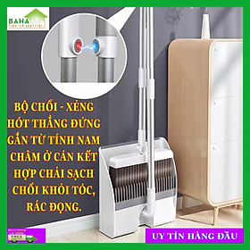 BỘ CHỔI - XẺNG HÓT THẲNG ĐỨNG GẮN TỪ TÍNH NAM CHÂM Ở CÁN KẾT HỢP CHẢI SẠCH CHỔI KHỎI TÓC, RÁC ĐỌNG 