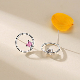 Bông Tai Nữ | Bông Tai Nữ Bạc S925 Mặt Tròn Gắn Đá B2492 - Bảo Ngọc Jewelry