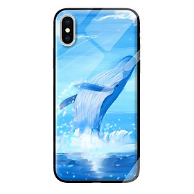 Ốp kính cường lực cho iPhone X mẫu cá voi xanh 1 - Hàng chính hãng