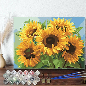 Mua Tranh sơn dầu số hoá 40x 50 cm có khung - 5 đóa hướng dương