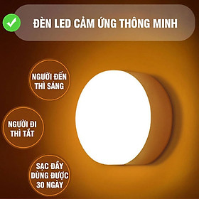 [ Tặng Sạc ] Đèn LED cảm biến thông minh, Đèn cảm biến chuyển động dáng tròn thích hợp gắn tủ quần áo,hành lang,cầu thang,phòng ngủ tự động bật khi chuyển động tự tắt khi rời khỏi khu vực cảm biến