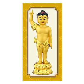 Hình Phật gỗ treo trang trí tường mẫu tượng Phật vàng, Tranh Phật Giáo Phật Đản Sanh  HPV-120 (30 x 60 cm)