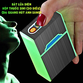 Mua Hột quẹt bật lửa điện hộp thuốc 2in1 dạ quang hút ánh sáng (để được 20 điếu thuốc) - (sạc điện)