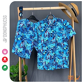 Đồ đi biển nam nữ cặp đôi set nguyên bộ áo quần gia đình họa tiết hoa lá chất vải Kate Thái dày dặn BXV | DONGPHUCSG