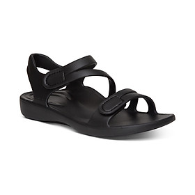 Sandal sức khoẻ nữ Aetrex Jillian Sport Black - Sandal quai dán nâng vòm, siêu mềm nhẹ, không thấm nước