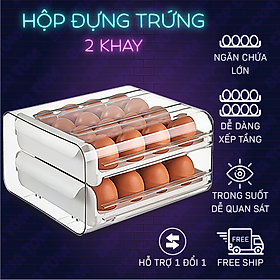 Hộp Đựng Trứng Hai Tầng 32 Ô Tiện Dụng Tích Hợp Khay Trượt Đựng Trứng gà Phong Cách Nhật Bản