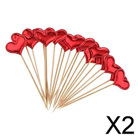 2x20 Pieces Toothpick Leather Heart Cupcake Picks Birthday Topper Red