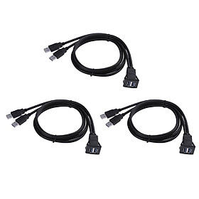 3pcs Black USB 3.0 Male to Female Dual Port Flush Mount Adapter Cable 3.3ft