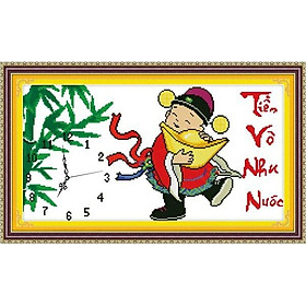 Tranh thêu chữ thập đồng hồ tiền vô như nước