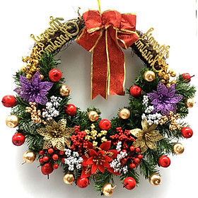 Mua Vòng hoa Giáng Sinh - Vòng nguyệt quế trang trí Noel D40 vòng rơm gắn nhiều hoa lá quả