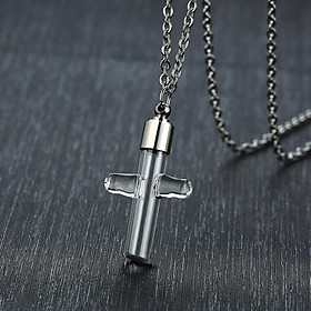 Stainless Steel Glass Container Tube Urn Keepsake Cremation Ashes Memorial Pendant Necklace for Men Women 36.5x21mm