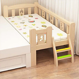 Giường ngủ cho bé chất liệu gỗ thông size 1m5 có cầu thang phù hợp trẻ từ 0 - 10 tuổi, tặng hộp bút màu nước