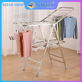 Giàn phơi, kệ phơi đồ Inox xếp gọn có bánh xe - Chính hãng NIKITA 818ABX