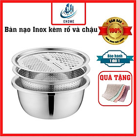 Mua Bộ rổ nạo củ quả inox đa năng nạo sợi dừa kèm chậu và rổ inox size lớn