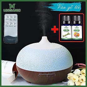 Combo máy khuếch tán/ máy xông tinh dầu Bí Ngô + tinh dầu sả chanh + tinh dầu bưởi chùm Lorganic (10ml x2)