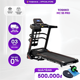 [Trả góp 0% tới 12 tháng] Máy chạy bộ đa năng tại nhà Toshiko MC55, chức năng nâng dốc tự động theo nhu cầu, băng tải rộng, chống trơn trượt, kèm theo đai massage và thanh gập bụng, đồng hồ hiển thị thông số nhịp tim, calo tiêu thụ