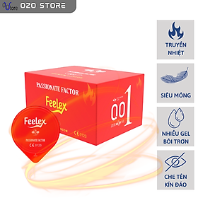 Bao cao su Feelex Passionate Factor siêu mỏng, tính năng truyền nhiệt độc đáo, cảm giác chân thực - Hộp 10 bcs