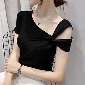 Áo xoắn vai chất zip cotton điệu đà