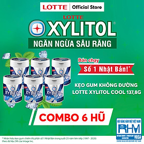 Combo 6 hũ Kẹo gum không đường Lotte Xylitol Cool 58 g