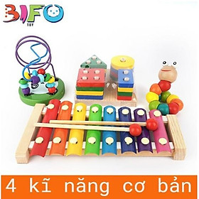 Combo 4 đồ chơi giáo dục bằng gỗ an toàn cho bé, phát triển 4 kĩ năng cơ bản