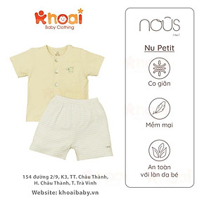 Bộ cài thẳng cộc Nous petit kẻ hai xanh - Chất liệu Nu Petit 95% cotton thiên nhiên