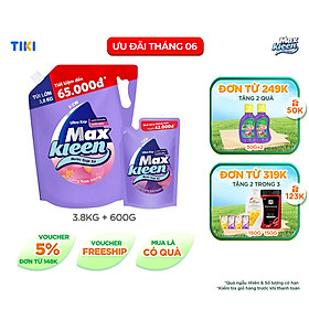 Combo Nước giặt xả Maxkleen hương hoa nắng: 1 Túi 3.8kg + 1 Túi 600g