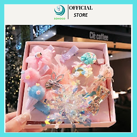 Hộp kẹp tóc, cột tóc nhiều món phong cách Hàn Quốc cho bé, chọn màu theo ý Kèm hộp - Hồng cam