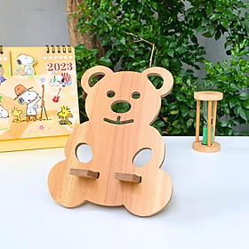 Mua Kệ điện thoại giá đỡ máy tính bảng thông minh dễ thương bằng gỗ kích thước 16.5cm x 13.5 cm - Gấu Nâu