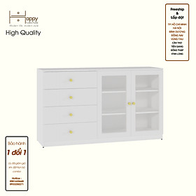 [Happy Home Furniture] JOVIE, Tủ lưu trữ cửa kính 4 ngăn kéo, 140cm x40cm x 82cm ( DxRxC), TCM_163
