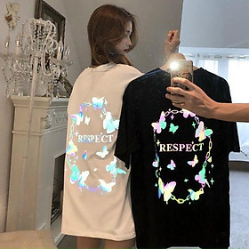 Áo thun nam nữ unisex tay lỡ in phản quang chất thun co giãn 4 chiều